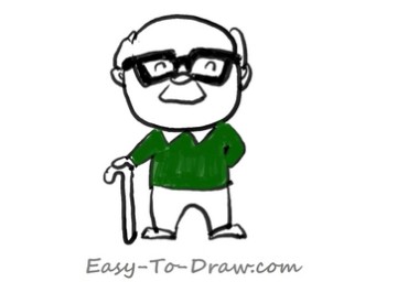 How to draw a cartoon grandpa with a cane in hand for kids » Easy-To