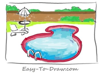 How to Draw a Cartoon Swimming Pool within a Fence for Kids » Easy-To ...
